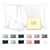 Natural Mulberry Silk Pillowcase for Hair and Skin Standard Size 20'X 26' White Pillow Case with...