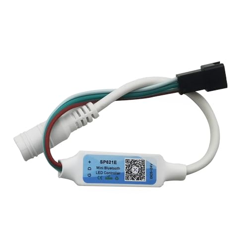 Vrabocry DC5-24V SP621E Mini Bluetooth LED Controller APP Control for WS2811 WS2812B SK6812 Pixels Dream Color LED Strip (with DC Connector)