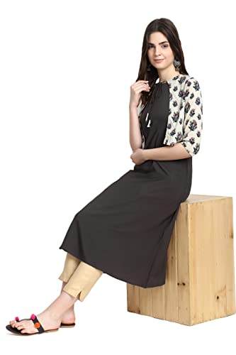 Image of Women's Crepe Jacket Kurta (ALC4045 Grey S)
