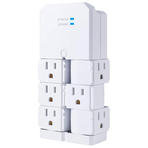 GE Pro 6-Outlet Surge Protector Tap with Swivel Outlets, White, 90 Degree Rotating Outlets...