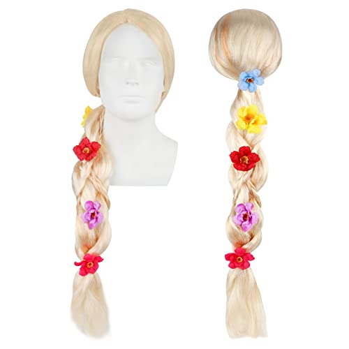 Foreverup Kinderperücke Blond, Prinzessin Perücke Zopf, Rapunzel Kostüm-Perücke für Kinder mit künstlichen, für Märchen, Karneval, Mottoparty (Gold, 85 cm) Cover