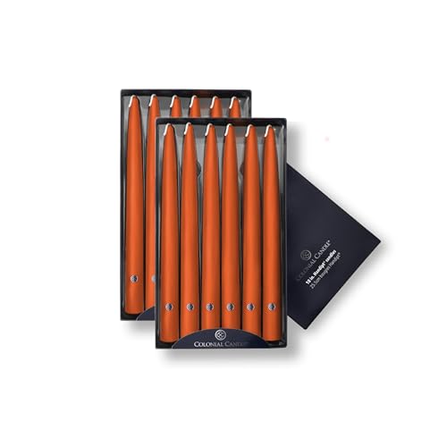 Image of Colonial Candle Unscented Taper Candle, Handipt Collection, Pumpkin, 10 in, Pack of 12 - Up to 8 Hours Burn