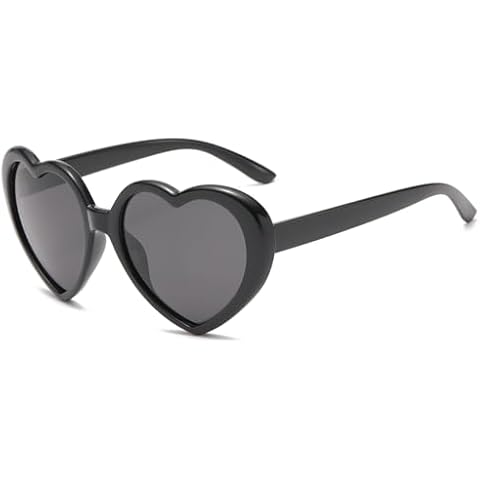 Heart Shaped Sunglasses for Women Men, Oversized Trendy Love Shaped Retro Sunglasses UV400 Vintage Cute Eyewear (Black) Cover