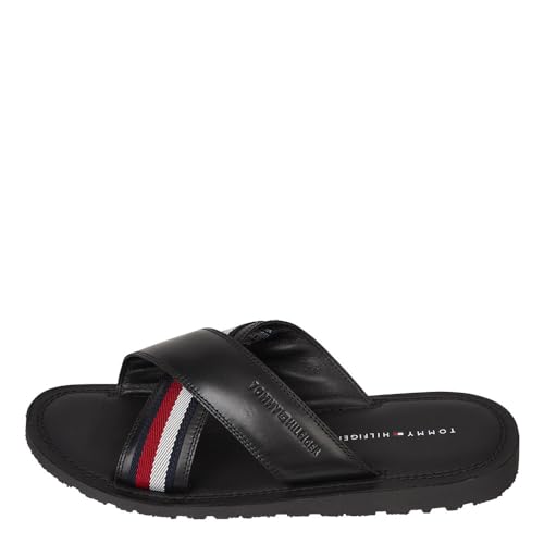 Tommy Hilfiger Herren Sandalen Criss Cross Sandal aus Leder, Schwarz...