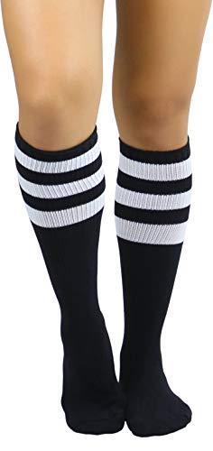 Image of ToBeInStyle Women's Premium Below Knee Athletic Socks w /Contrasting Wide Stripes