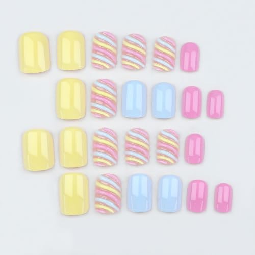 Image of 24Pcs Colorful Press on Nails Stripe Fake Nails Short Square Nail Press ons