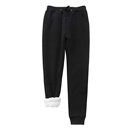 Pantalones de chándal, con forro de forro polar, para mujer, con cordones y bolsillos
