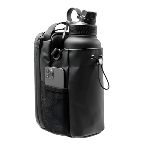 Image of Magnetic Gym Bottle Holder Bag with Storage Pockets, Zippered Compartments & Phone Mesh Pocket - Water Bottle Carrier for Gym Rack, Locker, Car and Fitness Equipment | Holds up to 3 kg