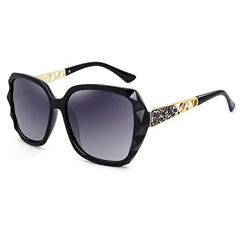 LECKIRUT Oversized Sunglasses for Women Polarized UV Protection Classic Fashion Ladies Shades Black Frame Gray Lens L2-black Frame/Gray Lens