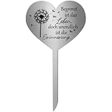 Vestamore Pusteblume Friedhofsdeko Herzform Grabmarkierung mit Spruch wetterbeständig Edelstahl Gedenktafel Silber