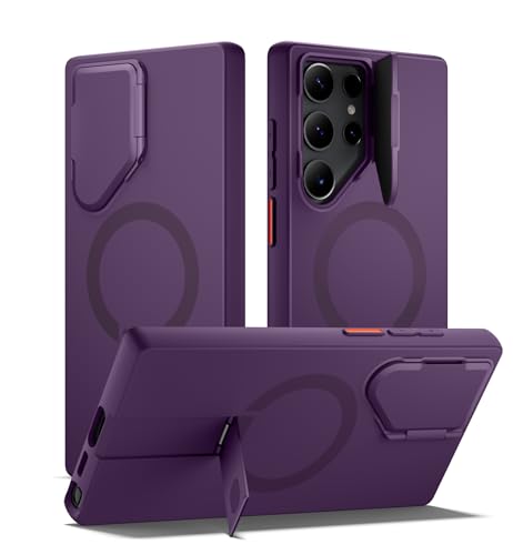 Image of SURITCH for Samsung Galaxy S23 Ultra Phone Case, Magnetic Protective Cover with Camera Cover & Adjustable Metal Kickstand for Galaxy S23 Ultra -Dark Purple