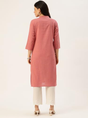 Image of feranoid Women's Plain Cotton Kurta with Mandarin Collar, 3 /4 Sleeves & Pocket