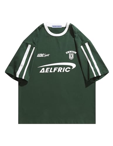 Aelfric Eden Graphic Tees Y2k Women Oversized T Shirts Striped Patchwork Crewneck Unisex Streetwear Tops