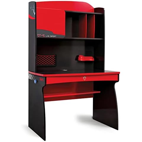 Cilek Study Desk and Hutch with Cabinet, Red Cover