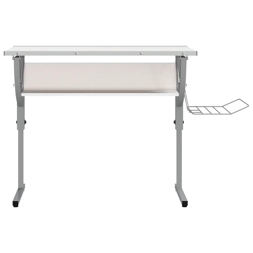Bureau de Dessin inclinable, Table d'artisanat réglable avec étagère, Bureau d'architecte en Acier et Bois pour Travail et création, 110x53x(58-87) cm, Blanc et Gris