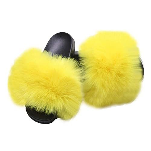 Women's Faux Fox Fur Slide Slipper Sandal Soft Furry Lovely Indoor Outdoor Open Toe Single Strap Slip On Slippers Sandals Multicolor