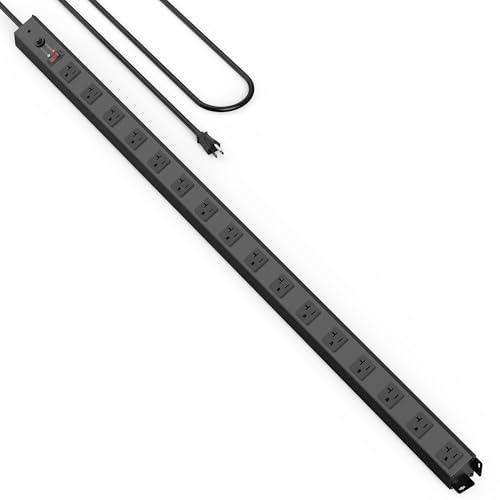 HHSOET 16 Outlet Long Power Strip 4FT Cord Heavy Duty Power Strip with 4800J Surge Protection 20a Mountable Wide-Spaced Outlets for Home Office Garage & Workshop - ETL Certified (Black)
