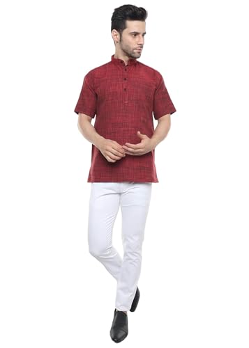 Image of Khadie Cotton Blend Solid Casual Regular Fit Mandarin /Chinese Collor Short Kurta for Men