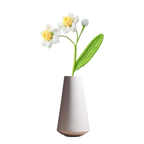 Lovmeety 5Pcs Crochet Daffodil Flowers, Fake White Daffodil Flowers With Stems Knitted Narcissus Flower Bouquet For Home Office Table Decoration thumb #3