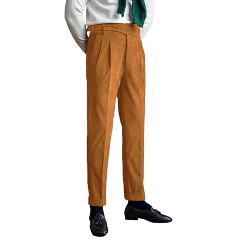 Mens Corduroy Business Suit Pants Slim Fit Casual Fall Winter Long Trousers with Pockets