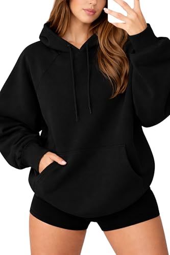 Re Tech UK - Womens Oversized Hoodie - Cozy Fleece Lined Pullover Hoodies for Women - Ladies Baggy Hoody Sweatshirts - Black White Pink Grey Navy - Plus (M Black)