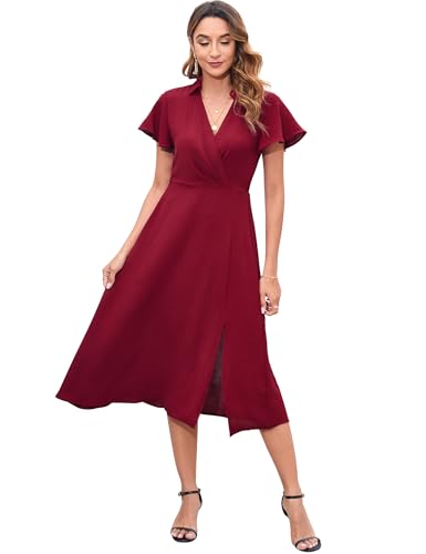 Robe d'été décontractée col en V robe fluide trapèze manches volants femme