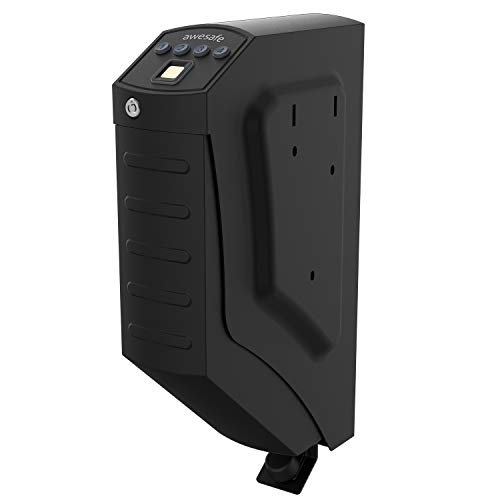 Awesafe Gun Safe, Drop Down Biometric Handgun Safe Quick Access For Nightstand Wall Mounted Bedside Single Pistol Safe With Fingerprint, Keypad Lock And 2 Keys (Biometric Fingerprint Lock) #TOP1