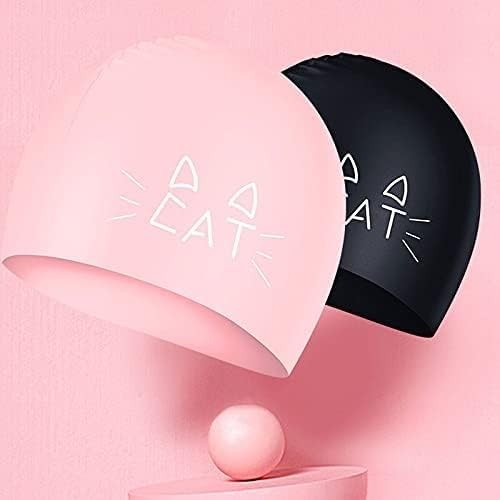 Gorro de baño Protección auditiva for Adultos, Hombres y Mujeres, Cabello Largo, Original, Impermeable, Creativo, Lindo, elástico, Profesional, Gorro de Silicona(Black)