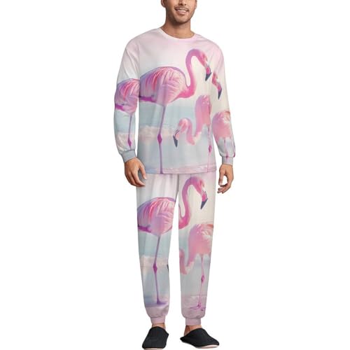 Flamingo Beach Mens Pajamas Set Long Sleeve Sleepwear Pjs Set Shirts And Bottoms Sleep Sets Loungwear