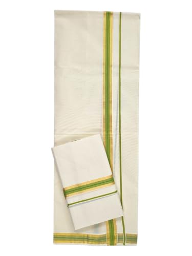 Image of Womens Kuthampully Set Mundu With Golden & Stripes Kara