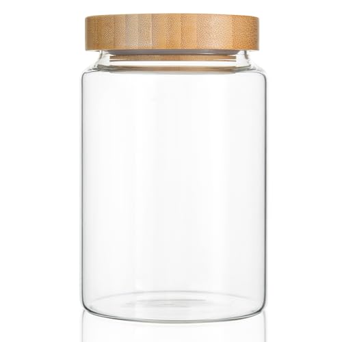 INCETUE 900ML Glas Vorratsgläser mit Deckel, Vorratsdosen mit Luftdicht Bambusdeckel, Deko Küche Glasbehälter für Müsli, Pasta, Nudeln, Mehl, Kaffeebohnen, Overnight Oats - Mittlere