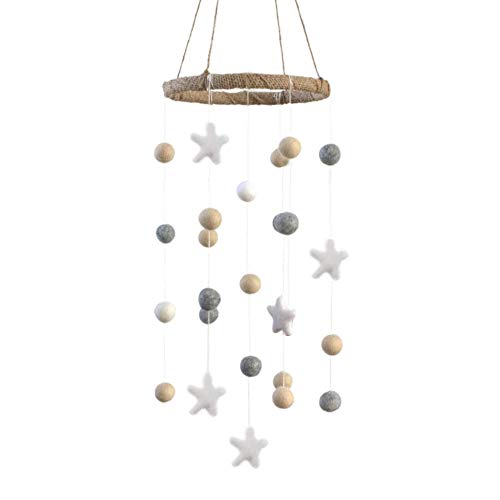 Felt Ball & Star Nursery Ceiling Mobile- Almond, Gray & White- Neutral Children's Room Ceiling Decor- Nursery Boy Girl Baby Shower Gift- Handmade - 100% Wool Felt Shapes