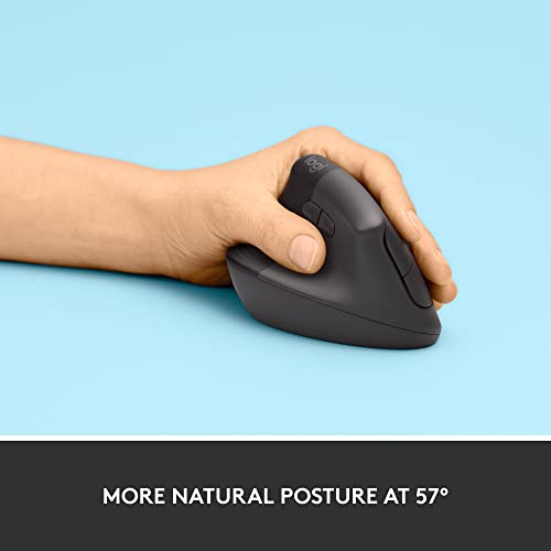 Image of Logitech Lift Vertical Ergonomic Mouse, Left-Handed, Wireless, Bluetooth or Logi Bolt USB, Quiet Clicks, 4 Buttons, Compatible with Windows /macOS /iPadOS, Laptop, PC - Graphite