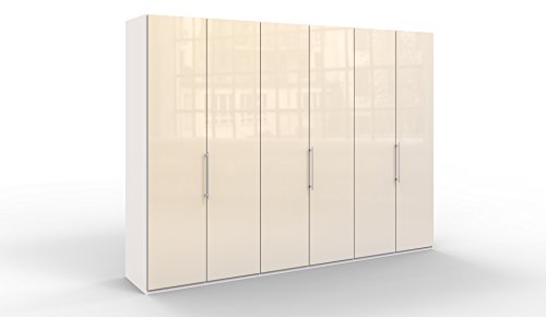 WIEMANN Loft Kleiderschrank, Schlafzimmerschrank, Gleittürenschrank, Drehtürenschrank, Glas magnolie, weiß, B/H/T 300 x 236 x 58 cm