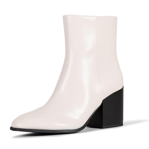 Amazon Essentials Womens Clean Heel Ankle Boot, Ecru, 7