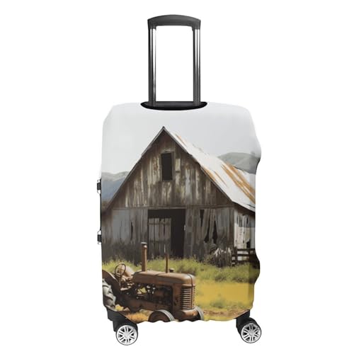 Old Wooden Barn with Rusted Tractor Printed Luggage Cover Protector, Fits 18-32 Inch Luggage4