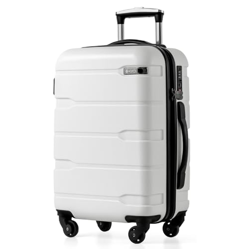 Coolife Carry On Luggage 22x14x9 Airline Approved Hardside PC+ABS Suitcase with TSA Lock, Lightweight Rolling Travel Luggage with Spinner Wheels(White, 20in)