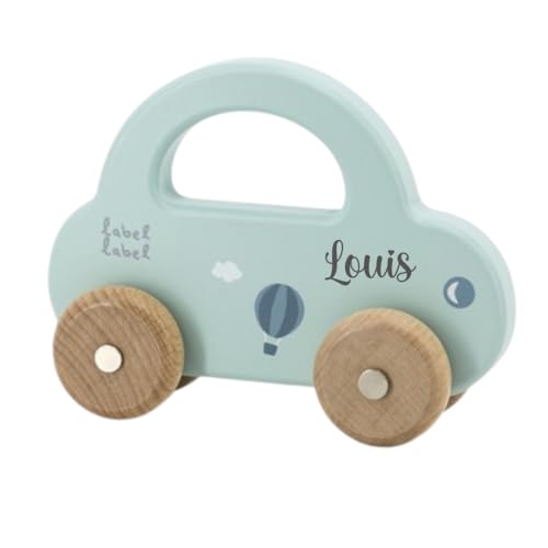 minipishop® Babygeschenke zur Geburt Junge personalisiert -Holzauto ab 1 Jahr als Spielzeug oder Babygeschenk Geburt türkis Erstes Auto mit Namen