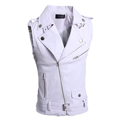 Veste en cuir épais et chaud sans manches homme blanc veste hiver décontractée PU taille L