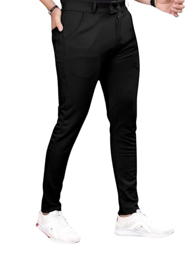 Image of MiraMichi Slim Fit Men's Formal Mid Rise Trousers - Solid Lycra Blend, Ideal for Formal Occasions, Stylish