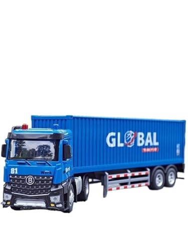 TURHAN Remolque de Plataforma Plana de aleación con Sonido y luz Que Tira hacia atrás Modelo de Coche de aleación móvil (Color : Tractor Container Truck Blue)