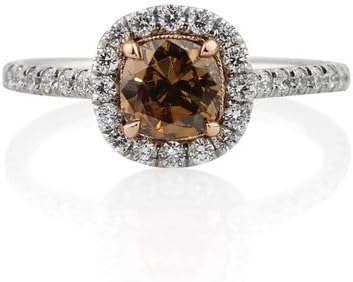 Jewels by Parijaat 2 CTTW Cushion Cut Created Brown and White Diamond Halo Wedding Engagement Ring In 14K White Gold Plated 925 Sterling Silver