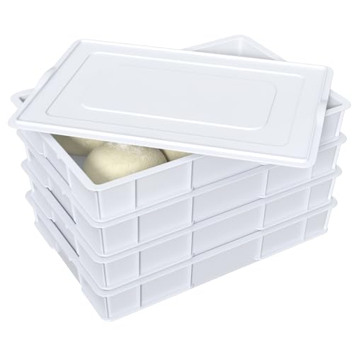 Yesdate Commercial Stackable Proofing Dough Box with Lid, 4 Pack Plastic Pizza Dough Box, White
