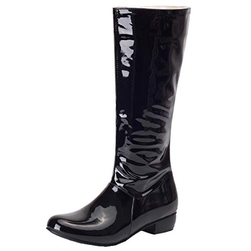 MISSUIT Damen Kniehoch Stiefel Flach Lack Kniehohe Stiefel mit...