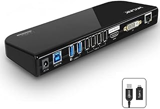 WAVLINK USB 3.0 / USB C Laptop Docking Station Dual Video Outputs Support HDMI and HDMI/DVI/VGA (6 USB Ports,Gigabit Ethernet,Audio) for Windows and Mac - Horizontal