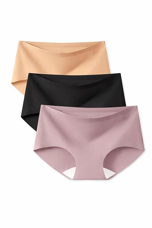 bilanora Pack of 3 Women's Ice Silk Seamless Hipster Panties, No Show Underwear Multicolor (in, Alpha, M, Regular)-picture-15