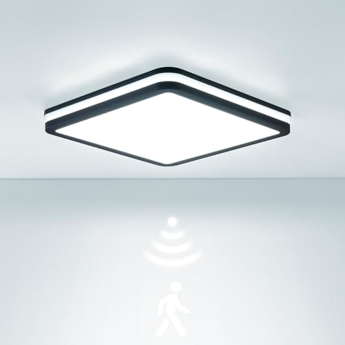 Plafonnier LED capteur de mouvement LEZOE 18W gris étanche