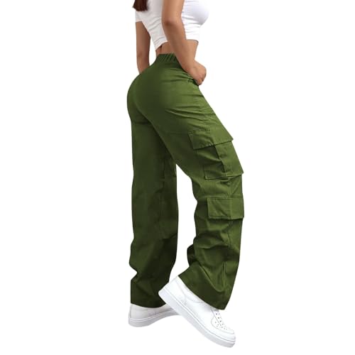Cargo Pants Women High Waist Wide Leg Baggy Casual Drawstring Trousers Hiking Travel Stretchy Pants Streetwear with Pockets4