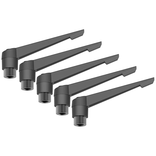 Image of 5PCS Adjustable Clamping Lever Handles, M8 Female Thread Knobs Rotating Screw Locking Quick Release Ratchet Push Button Handle, Black