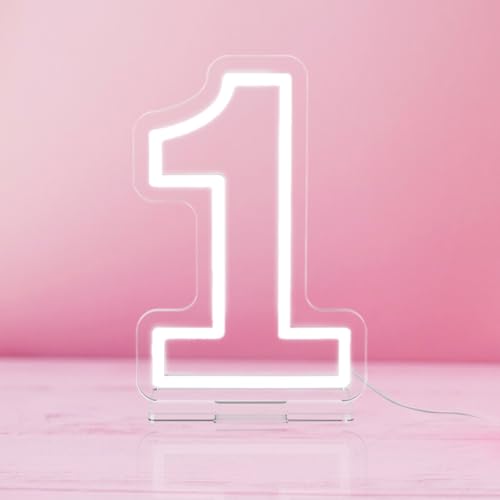 Image of YALLOVE Neon Sign Number 1, 9.8 inches Height USB Powered Night Light-up Numbers for Birthdays Decor, Party Anniversary, Cafe Bar Decor (Small)